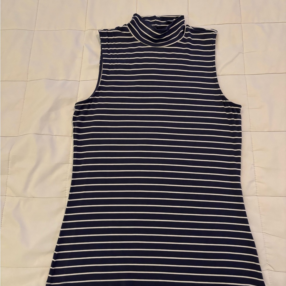 RW&CO. Navy and White Striped Sleeveless Turtleneck Tank